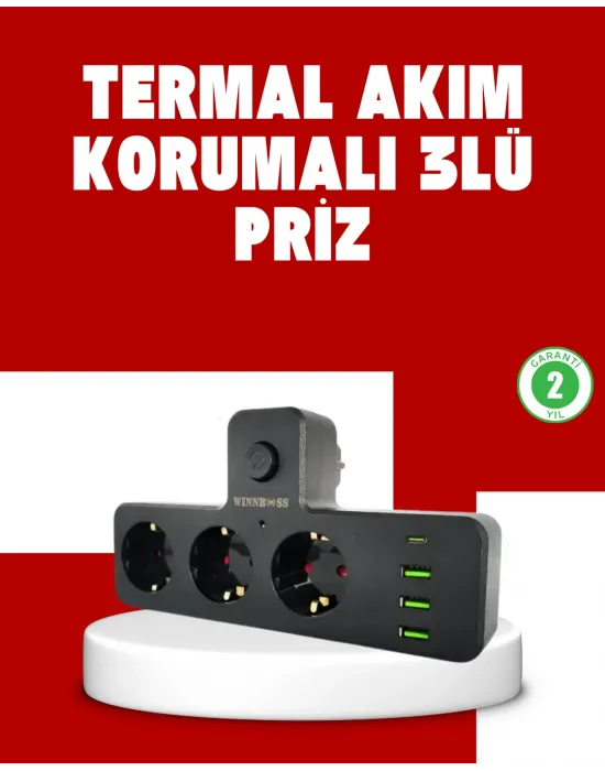 7 Portlu Çoklu Priz Usb Ve Type-c Girişli Akıllı Güç Ünitesi