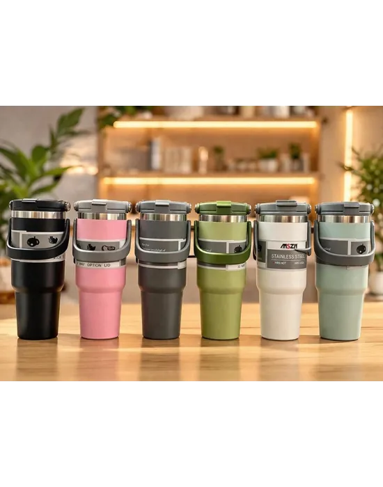 700 Ml Taşıma Kulplu Paslanmaz Çelik Termos Mug - Vakumlu Isı Yalıtımlı Bardak Alk4628