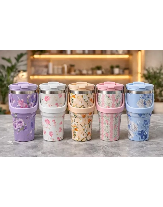 700 Ml Taşıma Kulplu Paslanmaz Çelik Termos Mug - Vakumlu Isı Yalıtımlı Bardak Alk4629