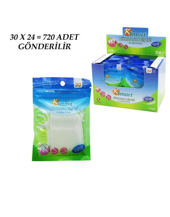 720 Adet Poşetli Kürdanlı Diş İpi = 30pcs X 24