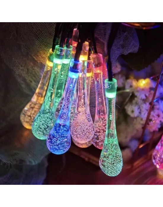 7m 50 Led Damla 8 Fonksiyonlu Solar Panelli-rgb