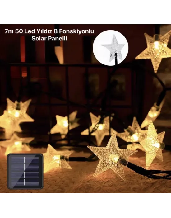 7m 50 Led Yıldız 8 Fonksiyonlu Solar Panelli-gün Işığı