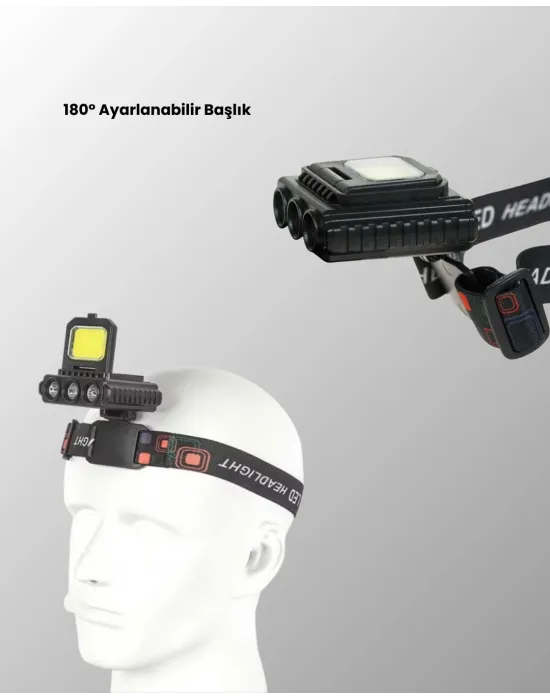 800 Lumen Led Kafa Lambası Cob Ve Xpe Led Type C Şarjlı Ayarlanabilir