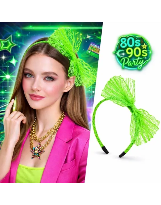 80’ler 90’lar Neon Yeşil Dantel Taç Fiyonklu