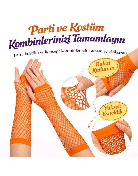 80’ler 90’lar Retro Turuncu File Parmaksız Eldiven 26 Cm
