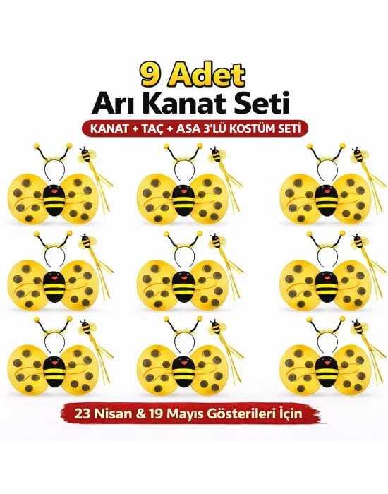 9’lu Arı Kostüm Seti – Kanat Taç Asa