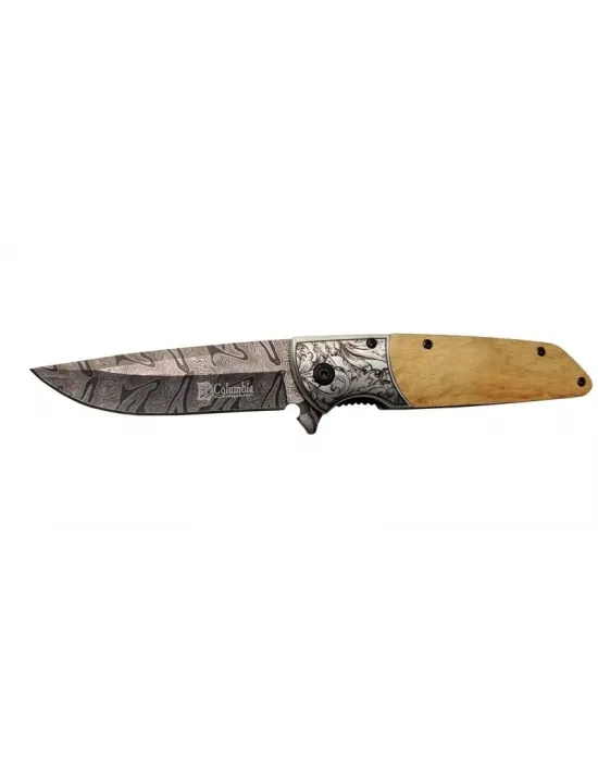 A2150c Kahve Kamp Çakısı 21cm- Manuel, Ahşap İşlemeli Sap,kemerlikli
