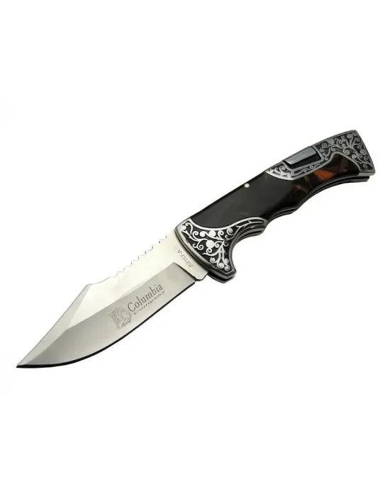 A3157b Kahverengi Av / Kamp Çakı 23 Cm - Sedef İşlemeli Saplı,