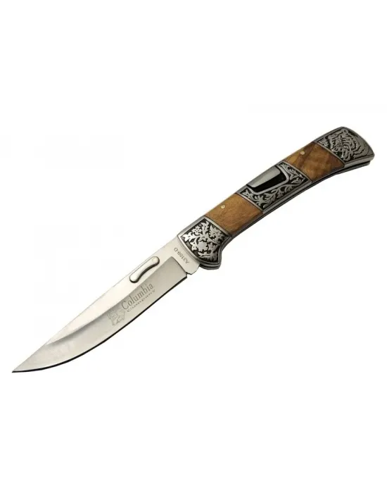 A3159-d Kahverengi Kamp Çakı 23,5cm- Ahşap Sap, Kaplan İşlemeli, Kemerlikli