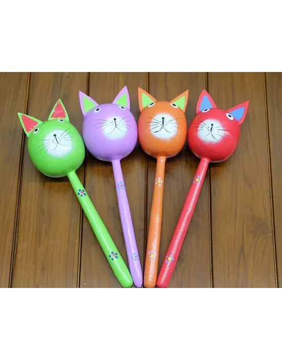 Ahşap Kedi Marakas Tekli Polos:29
