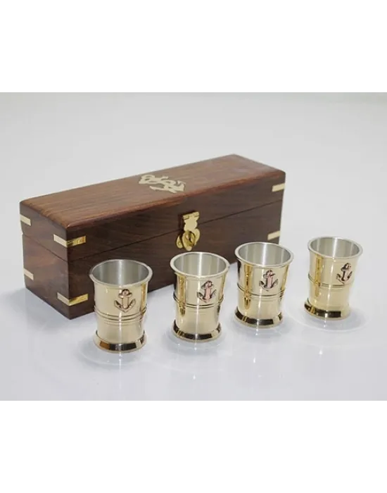 Ahşap Kutulu 4lü Pirinç Shot Bardak Seti 4288b