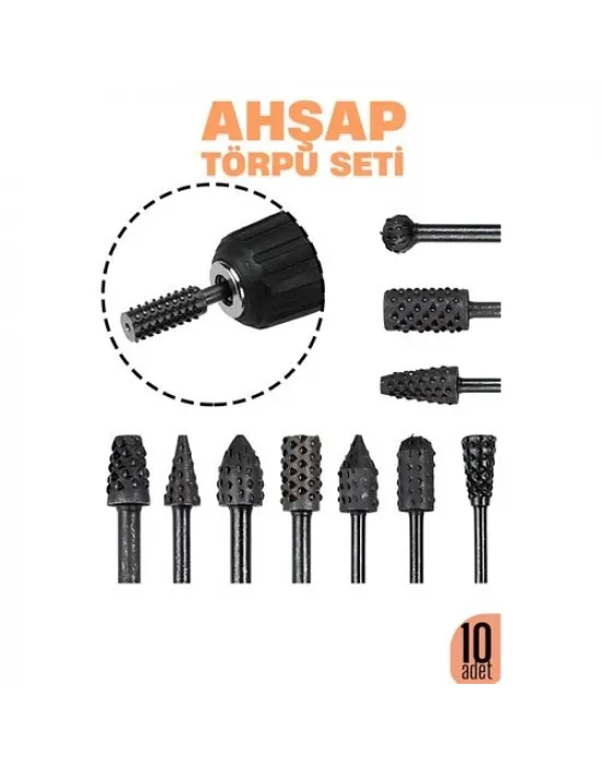 Ahşap Oyma Törpü Seti – 10lu Matkap Ucuna Şekillendirme Takımı 722469