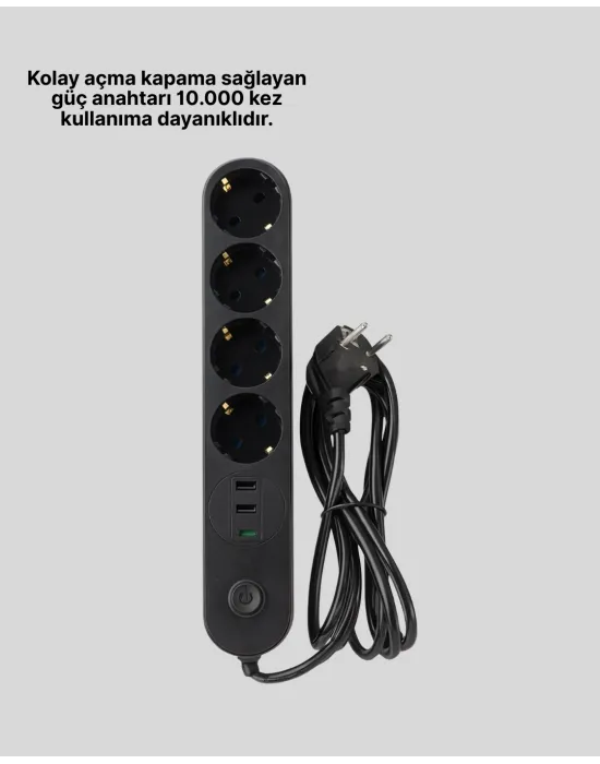 Akıllı Akım Dengelemeli 4’lü Çoklu Priz Type-c Ve Usb Çıkışlı