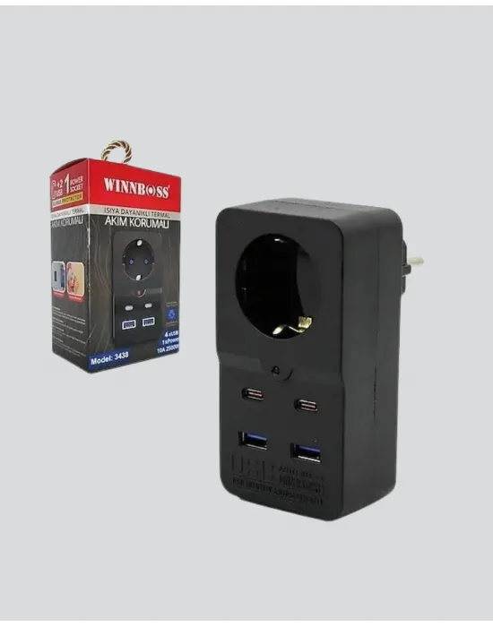 Akıllı Akım Dengelemeli Priz 2500w 4 Usb Type C Çıkışlı