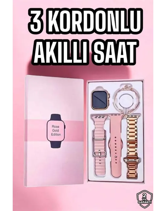 Akıllı Saat Amoled Ekran 3 Kordonlu Aksesuar Hediyeli Sesli Görüşme