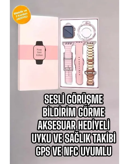 Akıllı Saat Amoled Ekran 3 Kordonlu Aksesuar Hediyeli Sesli Görüşme