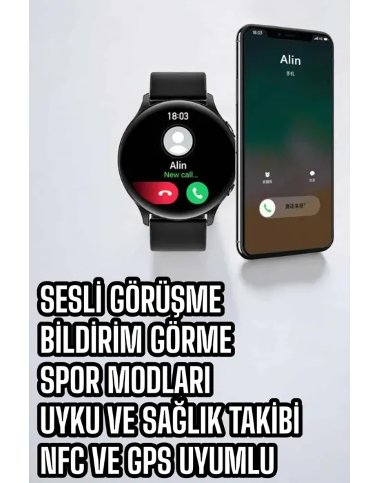 Akıllı Saat Çok Fonksiyonlu Sesli Görüşme Nfc Uyumlu Amoled Ekran