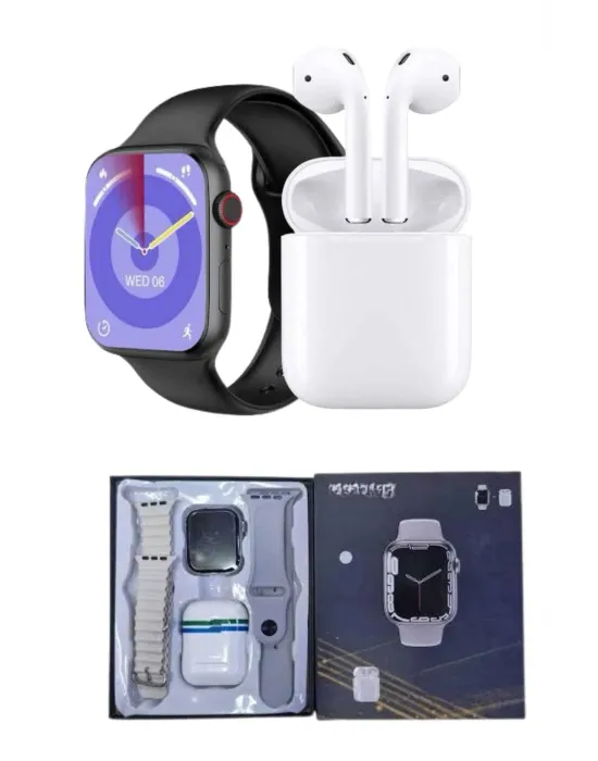 Akıllı Saat Gümüş Kasa Bluetooth Kulaklık Hediyeli Çok Fonksiyonlu İkili Set