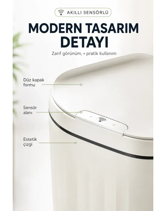 Akıllı Sensörlü 20 Litre Çöp Kovası Sessiz Kapaklı Modern Hijyenik Ev Tipi Çöp Kutusu