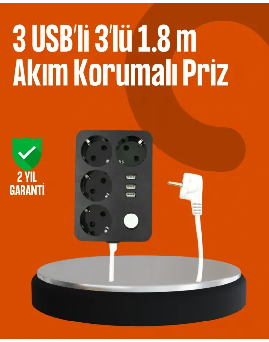 Akım Korumalı 3 Usb Portlu 4’lü Priz 4.1a Hızlı Şarj