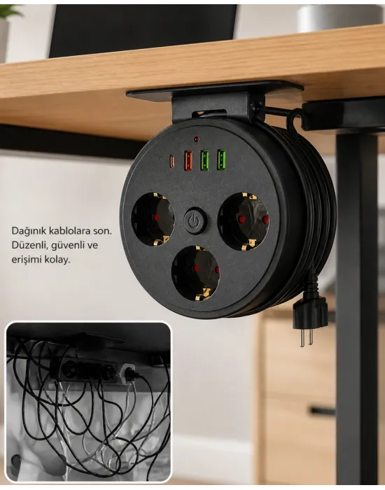 Akım Korumalı Priz Usb Ve Type C Girişli 3lü Priz 2 Metre Kablo Dayanıklı