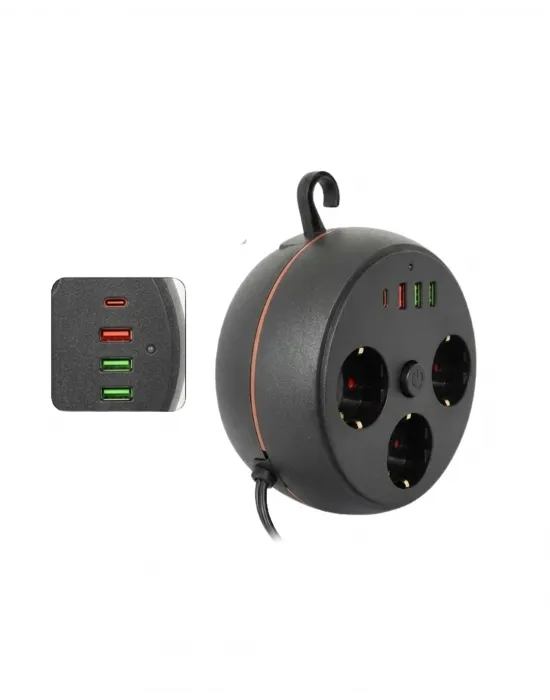Akım Korumalı Priz Usb Ve Type C Girişli 3lü Priz 2 Metre Kablo Dayanıklı