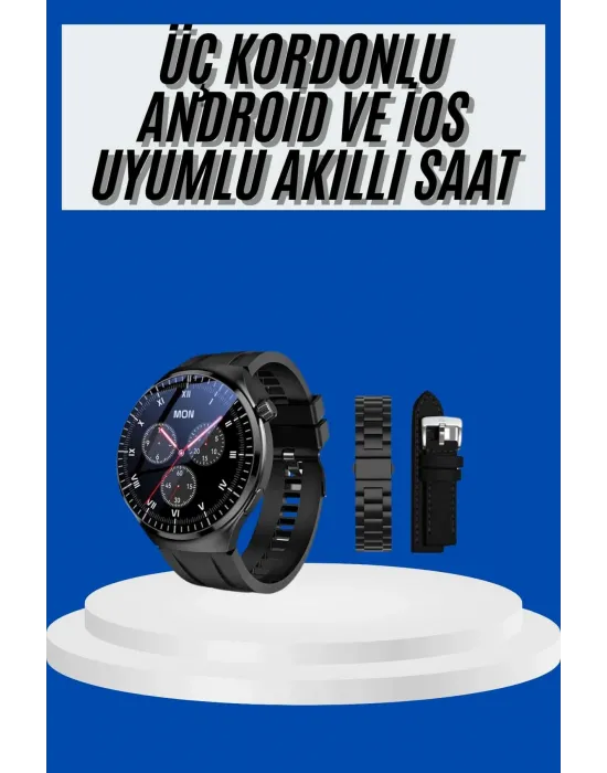 Amoled Ekran Akıllı Saat Üç Kordonlu İos Android Uyumlu