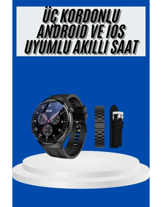 Amoled Ekran Akıllı Saat Üç Kordonlu İos Android Uyumlu