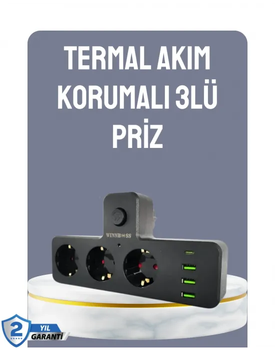 Anahtarlı Çoklu Priz 3 Usb 1 Type-c Hızlı Şarj Destekli