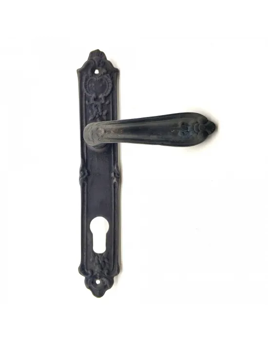 Antika Tarz Dekoratif Pirinç Çiçekli Oda Kapı Kolu - 240x40 Mm, Oksit