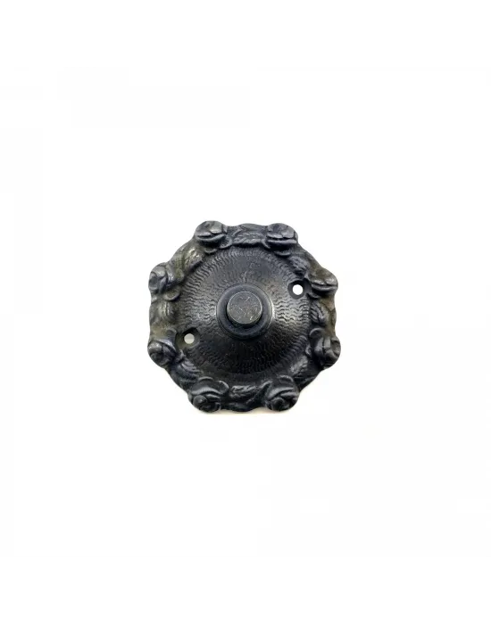 Antika Tarz Dekoratif Pirinç Güllü Kapı Zili - 75mm, Oksit