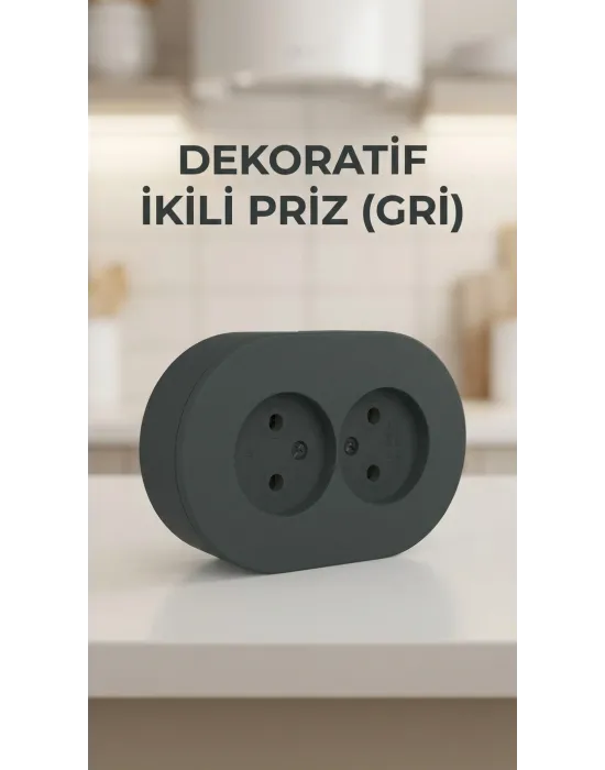 Antrasit Çiftli Sıva Üstü Topraklı Priz – Modern Elektrik Tasarımı