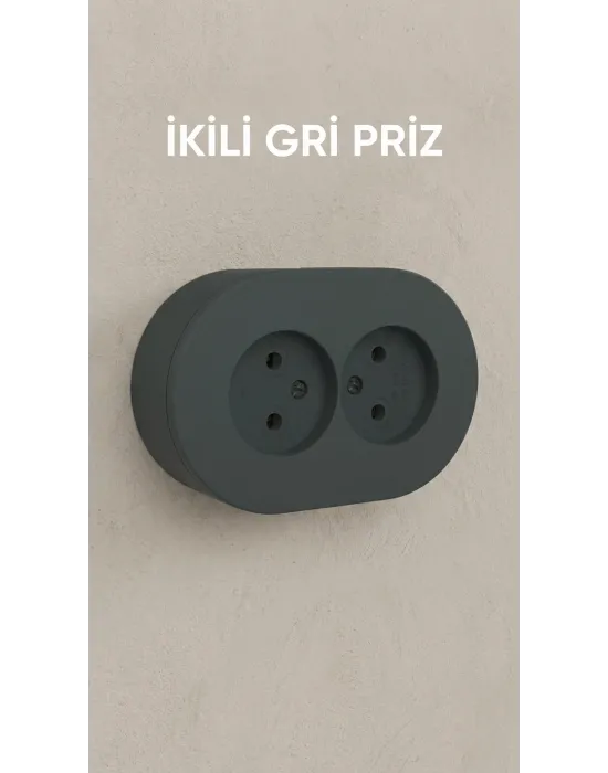 Antrasit Renkli Sıva Üstü İkili Topraklı Elektrik Prizi