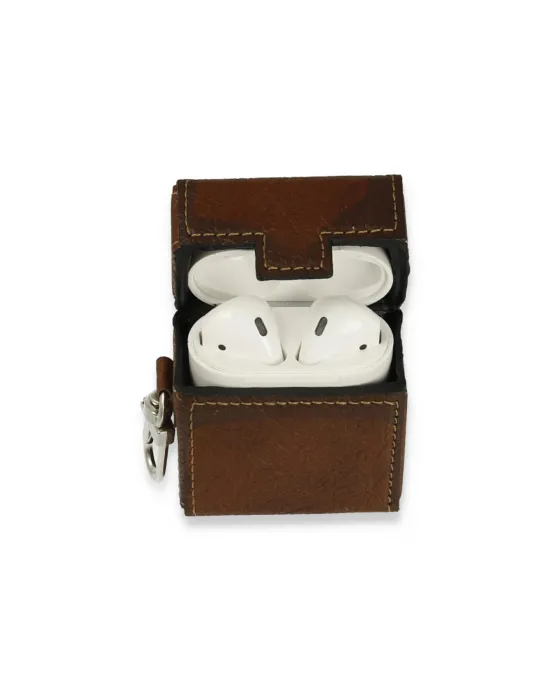 Apple Airpods 2 (2.nesil) Deri Kılıf - Kahverengi