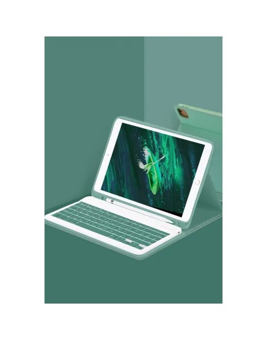 Apple İpad Pro 12.9 (2024) Kılıf Kc01 Smart Klavyeli Tablet Kılıfı - Koyu Yeşil