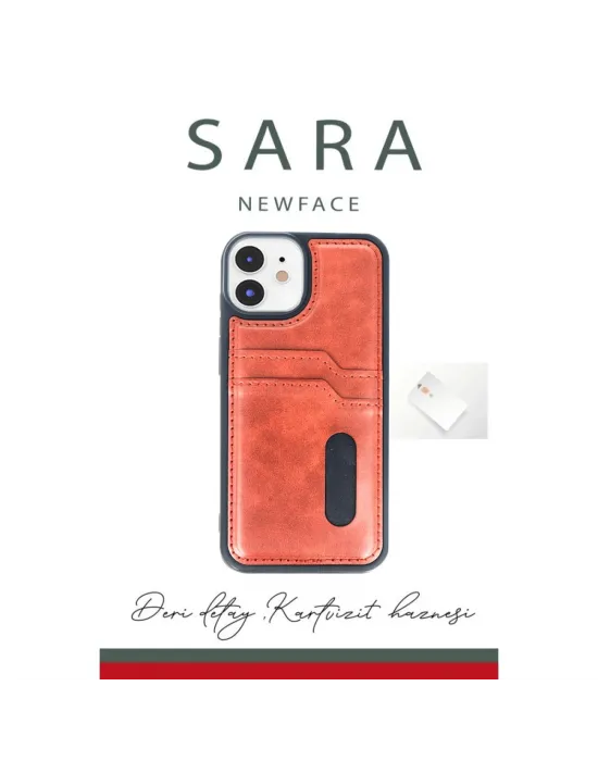 Apple İphone 11 Kılıf Sara Kartvizitli Deri Kılıf - Taba