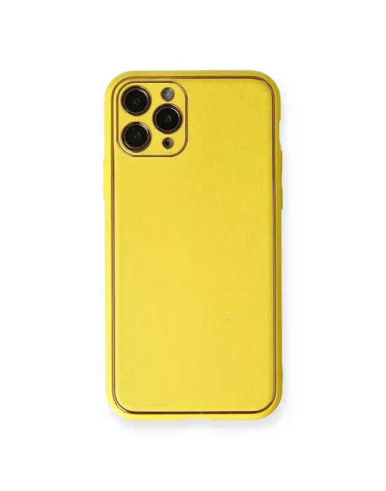 Apple İphone 11 Pro Kılıf Coco Deri Silikon Kapak - Sarı