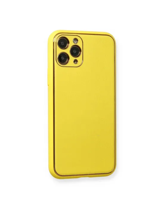 Apple İphone 11 Pro Kılıf Coco Deri Silikon Kapak - Sarı