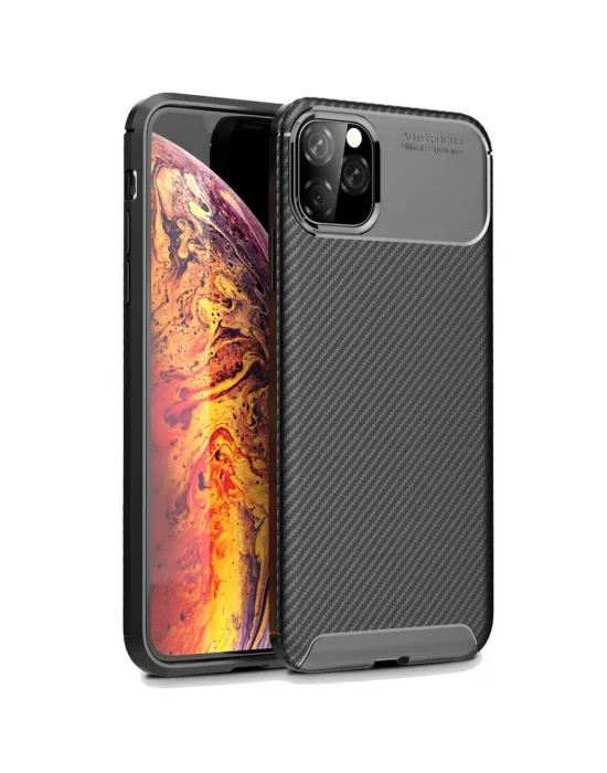 Apple İphone 11 Pro Max Kılıf Auto Focus Karbon Kapak - Siyah