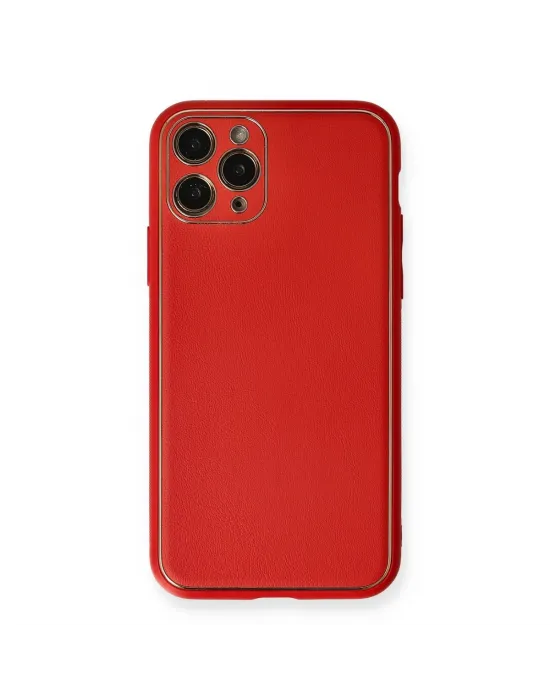 Apple İphone 11 Pro Max Kılıf Coco Deri Silikon Kapak - Kırmızı