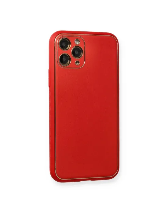 Apple İphone 11 Pro Max Kılıf Coco Deri Silikon Kapak - Kırmızı
