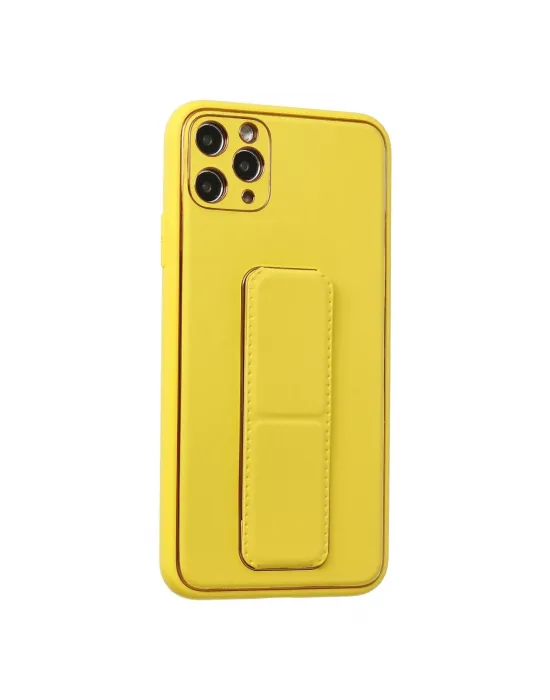 Apple İphone 11 Pro Max Kılıf Coco Deri Standlı Kapak - Sarı