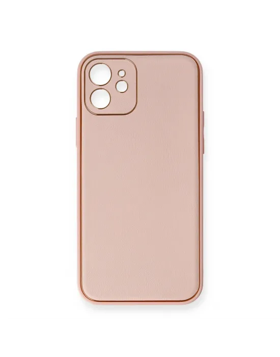 Apple İphone 12 Kılıf Coco Deri Silikon Kapak - Pembe
