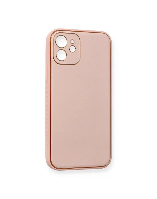 Apple İphone 12 Kılıf Coco Deri Silikon Kapak - Pembe