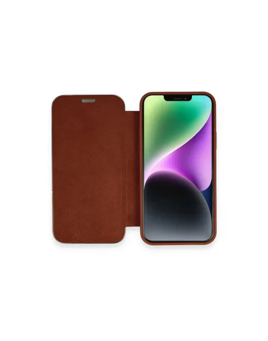 Apple İphone 12 Kılıf Dolpin Kapaklı - Kahverengi