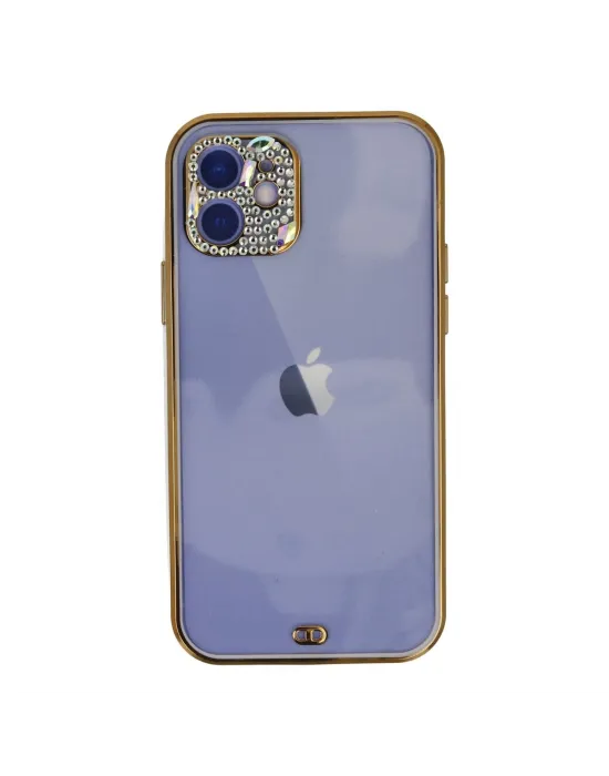 Apple İphone 12 Kılıf Liva Taşlı Silikon - Mor