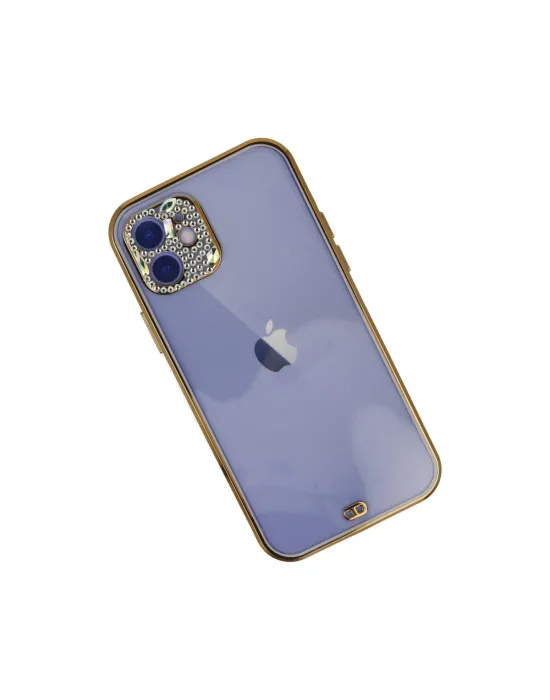 Apple İphone 12 Kılıf Liva Taşlı Silikon - Mor