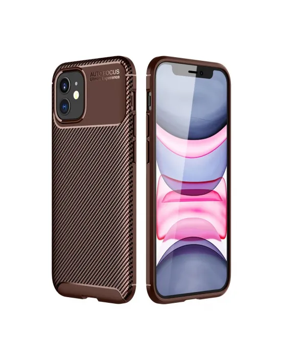 Apple İphone 12 Mini Kılıf Auto Focus Karbon Kapak - Kahverengi