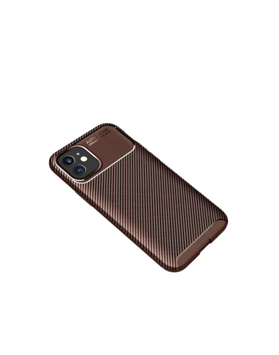 Apple İphone 12 Mini Kılıf Auto Focus Karbon Kapak - Kahverengi