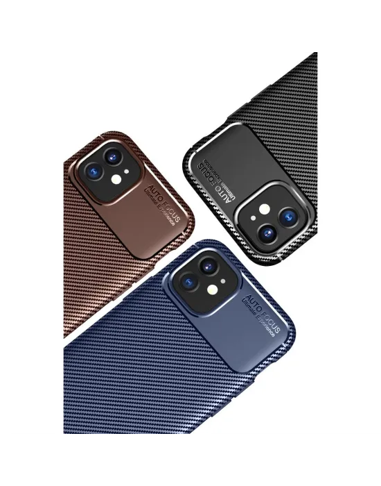 Apple İphone 12 Mini Kılıf Auto Focus Karbon Kapak - Kahverengi